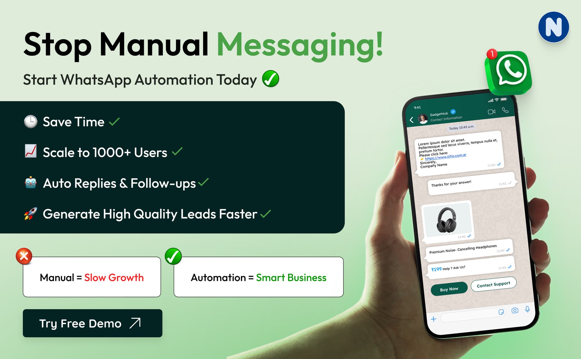 Comparison between manual WhatsApp messaging and automation tools