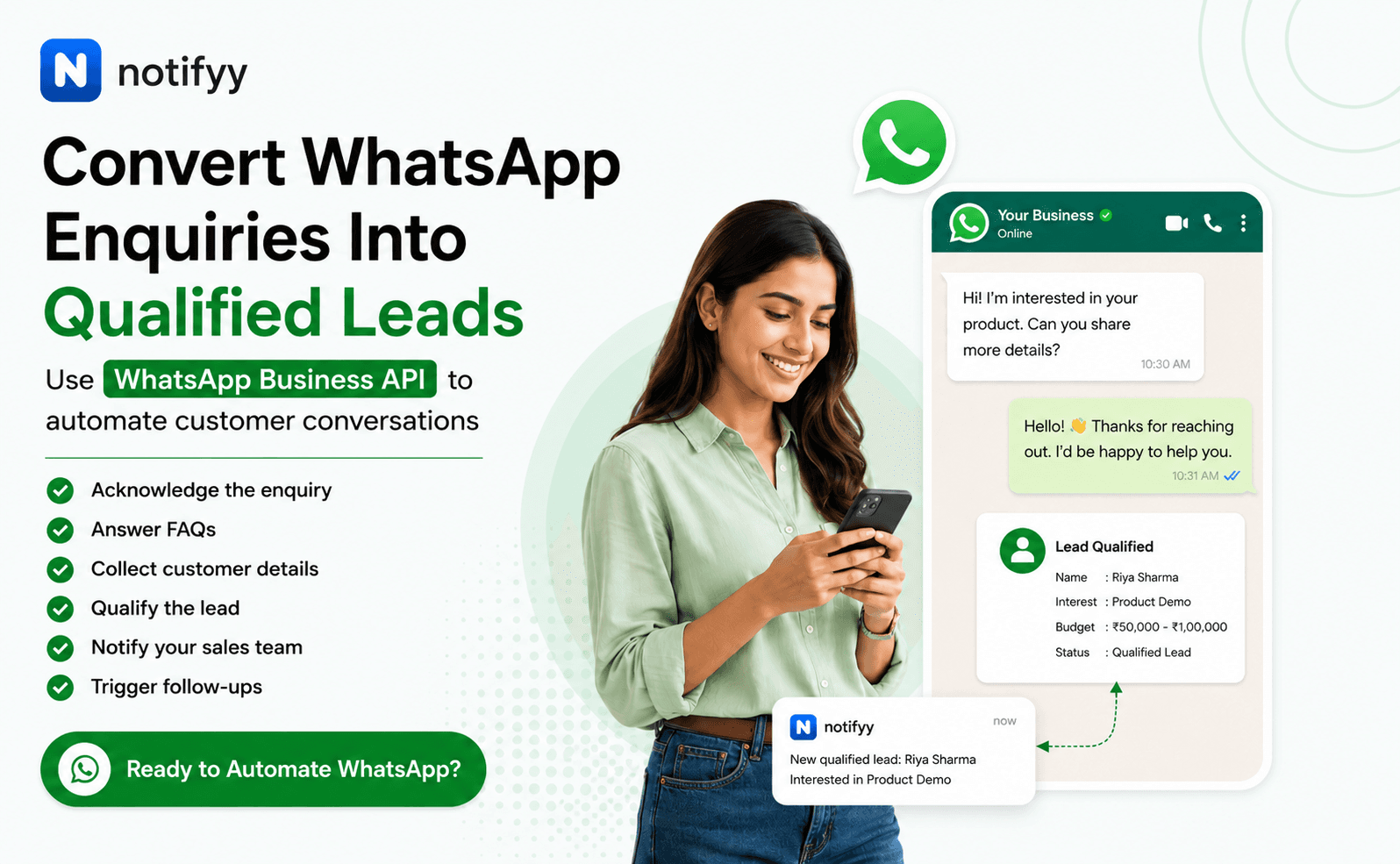 WhatsApp API Solutions WhatsApp API solutions helping businesses convert enquiries into qualified leads