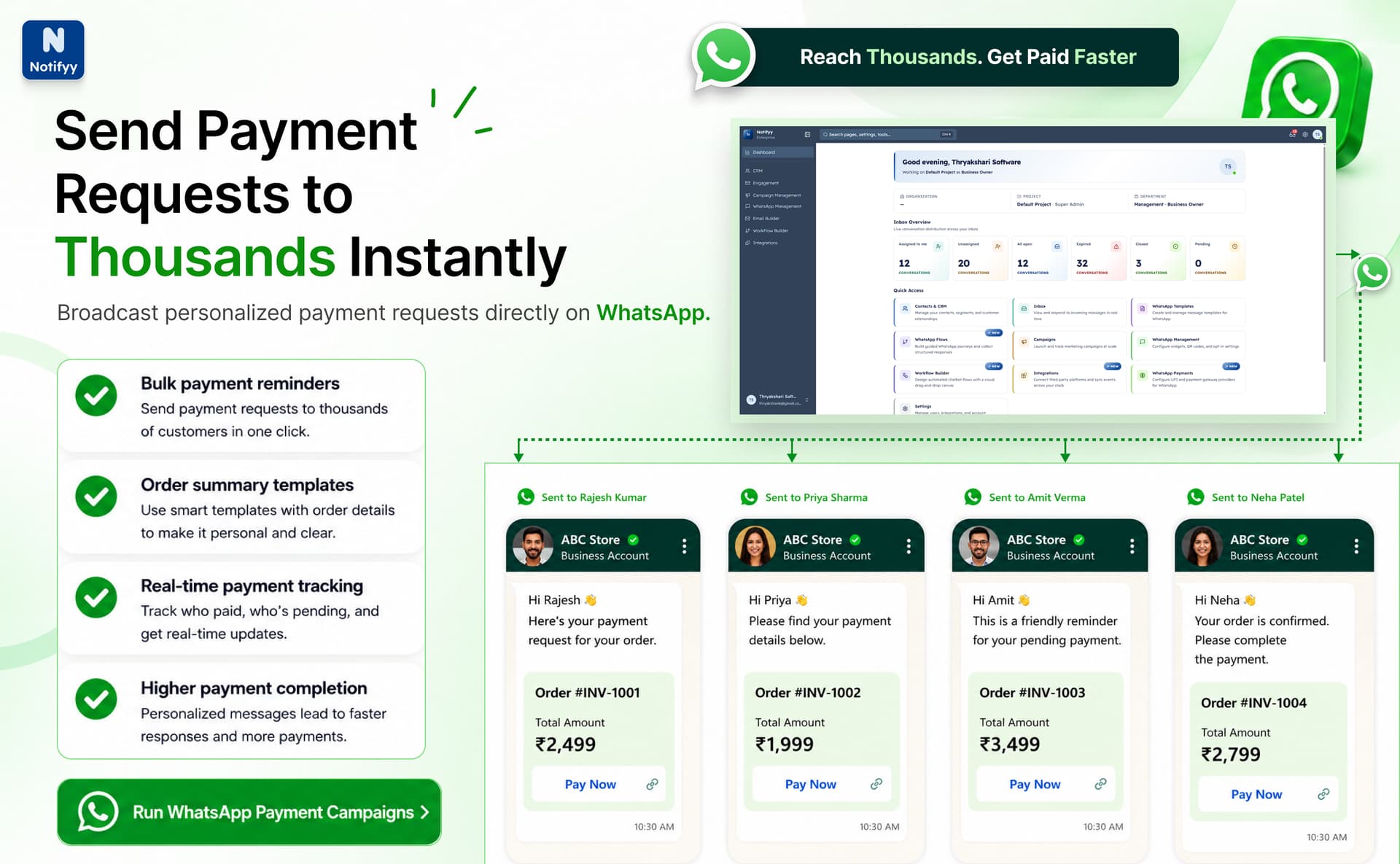 WhatsApp chatbot payment flow automation in Notifyy