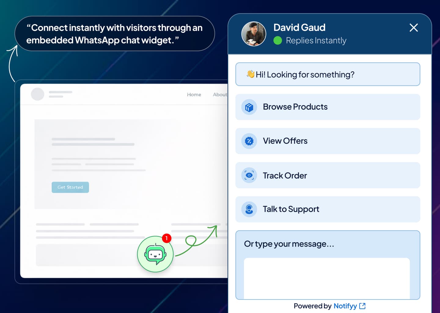 Embeddable WhatsApp chat widget for website lead capture